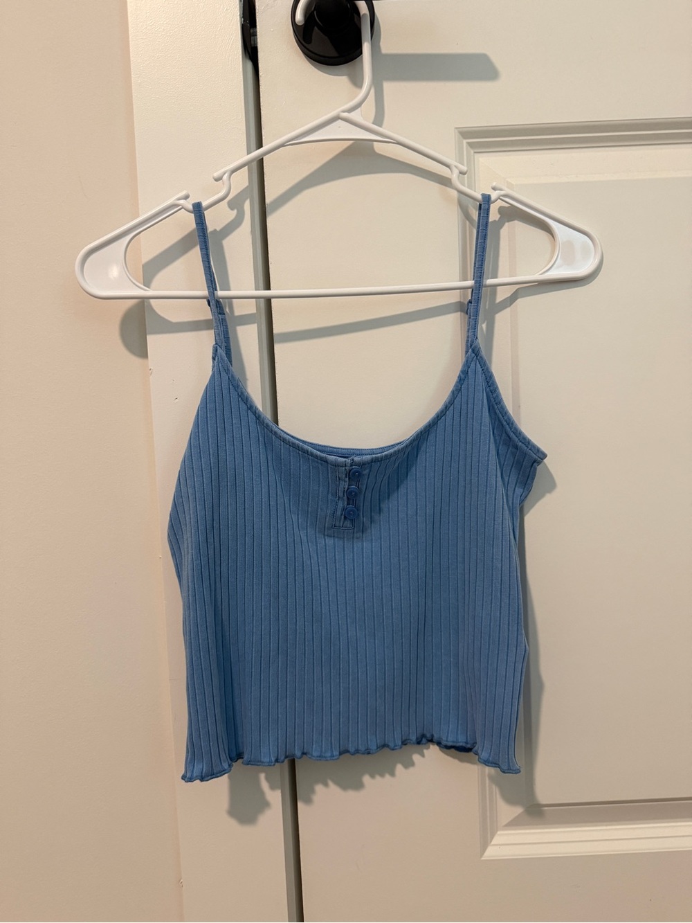 American Eagle Outfitters Blue Ribbed Button-Front Crop Cami